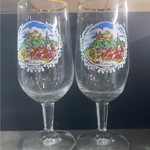 Coburg Cityscape Wine Glasses with Gold Rim